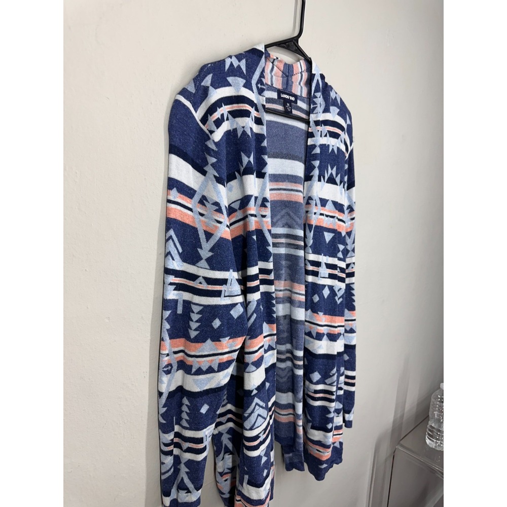 Lands' End Cardigan Womens 2X Multi Southwestern Native Lightweight Open Front - Picture 2 of 12